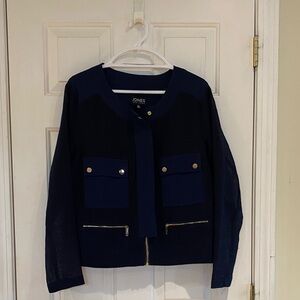 Jones New York Dark Navy Pocket Blazer with Gold Hardware